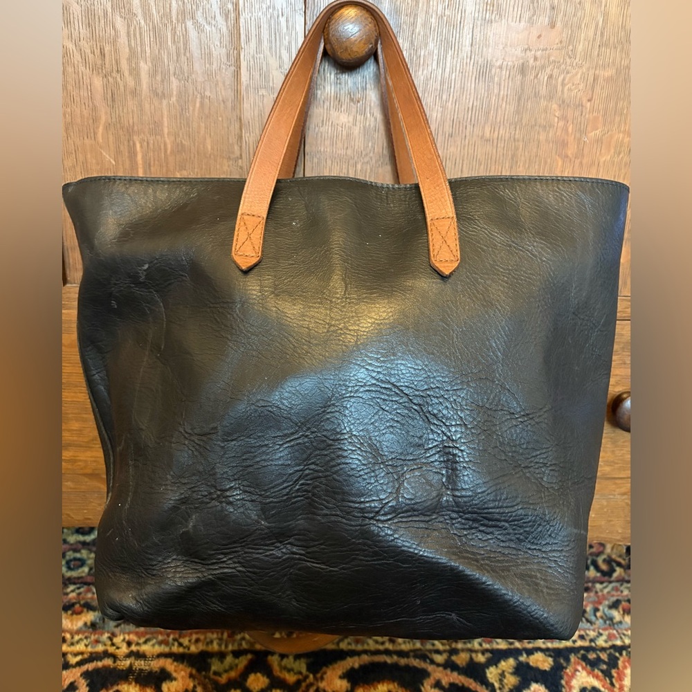 Madewell Black Leather Tote with Tan Straps - Picture 2 of 14